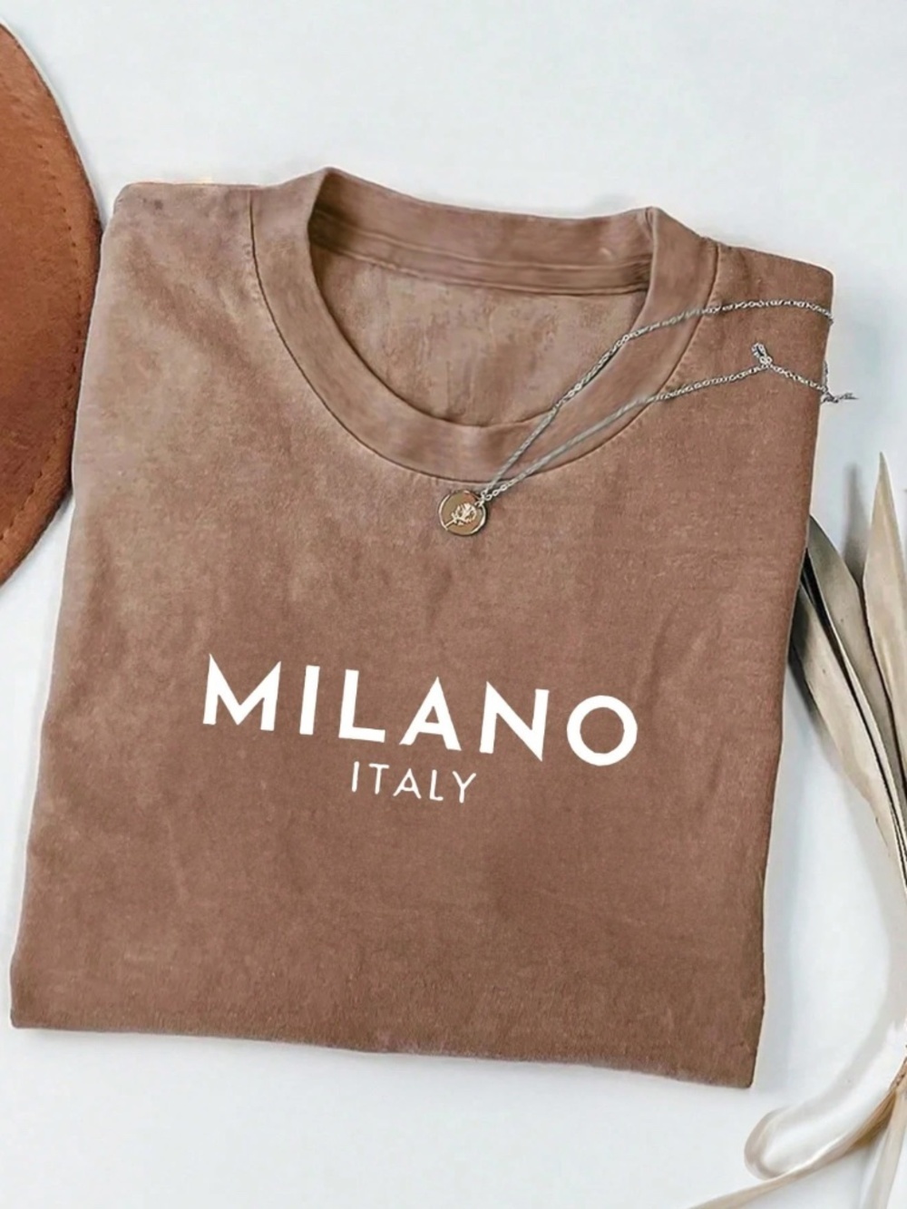 Coffee Brown Graphic Crewneck Tee Shirt Short Sleeve